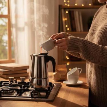 Imagem de Cafeteira Italiana Inox Premium 6 Xícaras Bule Café Fogão Indução Trad
