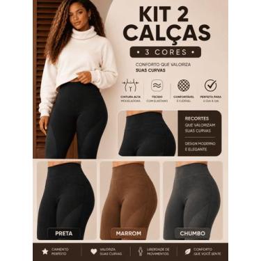 Imagem de Kit 2 Calças Montaria Legging Feminina Suplex Peluciada Inverno 2026 D
