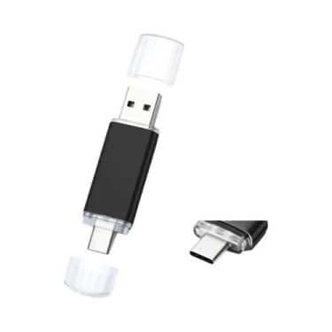 Imagem de Pen Drives USB Tipo-C 2-em-1 Com Clipe De Metal Prateado 32GB 64GB 128