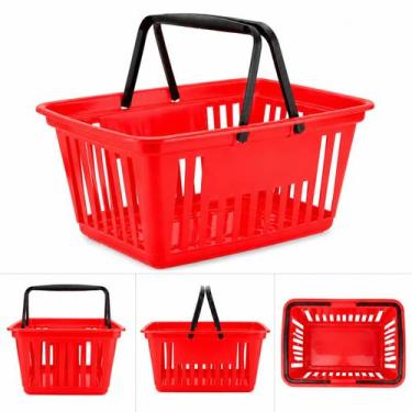Imagem de KIT 5 Cesta de Mercado Grande Com Alça Plástica - 21,4 L Cor:Vermelho 