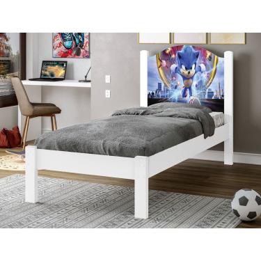 Mini cama Juvenil Infantil Gatinho Branca/Azul Com Colchão - Móveis Bela