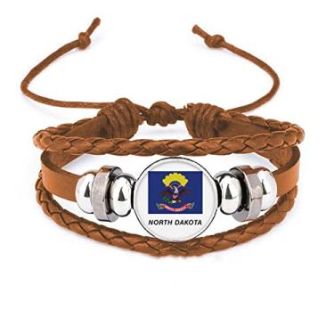 Imagem de un brand Pulseira de couro com perfil da bandeira da Dakota do Norte