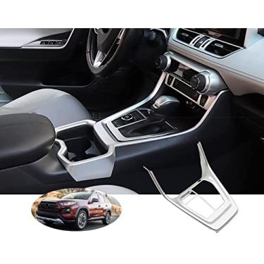 Imagem de GZBFTDH Acessórios de carro cromados painel mudança engrenagem, para Toyota RAV4 2020 fibra de carbono controle central botas câmbio botões capa moldura adesivo de acabamento Auto peças interiores (preto) (branco)