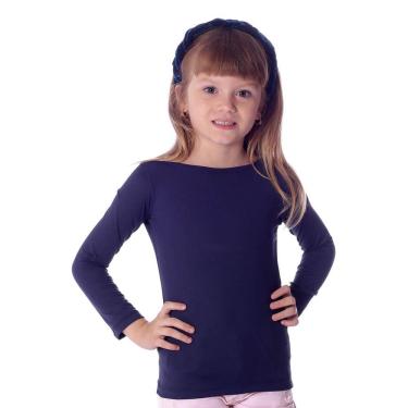 Imagem de Blusa Infantil Feminina com Proteção UV Azul Marinho Manga Longa Decote Canoa