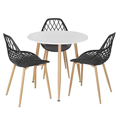Imagem de Loft7, Mesa de jantar redonda 80 cm branco + 3 cadeiras Clarice Cloe Preto