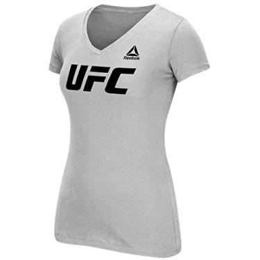 Imagem de Camiseta UFC Essentials com logotipo e gola V de mistura dupla, Gray Heather/Black, Large