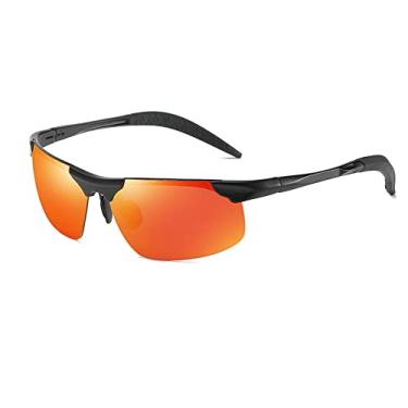 Imagem de Bestgift Óculos de sol masculinos metálicos de meia armação para ciclismo esportivo polarizado, Armação preta laranja, 152MM