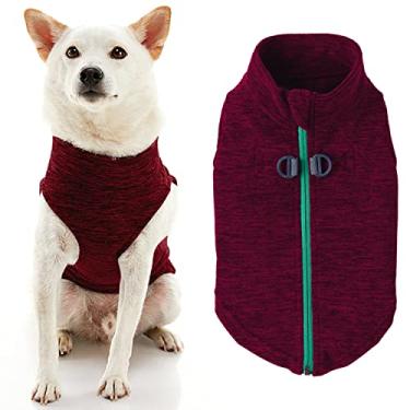 Imagem de Gooby Suéter de lã com zíper para cães – Lavagem fúcsia, médio – Casaco quente de lã com coleira dupla de anel D – Suéter de inverno para cães pequenos e médios