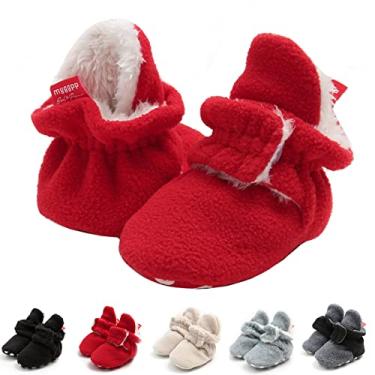Imagem de Ohwawadi Pantufas de lã aconchegantes para bebês, meninos, meninas, parte inferior macia, quente, desenho animado, sapatos para recém-nascidos, M1921 Vermelho, 0-6 meses