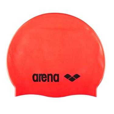 Imagem de Arena Touca de natação clássica unissex de silicone para adultos, treinamento e corrida, 100% silicone, sem rugas, vermelho fluorescente