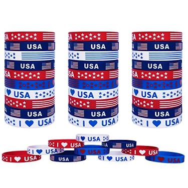 Imagem de JAKADYUKS Pulseira de silicone com bandeira americana 40 pçs pulseira patriótica dos EUA lembrancinhas de festa presentes escolares suprimentos para festas de 4 anos