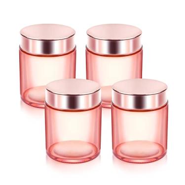 Imagem de Cositina Pacote com 4 frascos de vidro rosa de 100 ml com tampas rosa-douradas e revestimentos internos, recipientes redondos vazios de armazenamento pote de viagem, para cosméticos,