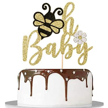 Imagem de Artczlay enfeite de bolo oh baby / decoração de bolo de abelhinha/topo de bolo de chá de bebê com glitter dourado/festa de exibição de gênero/adereços de cabine de fotos de festa de bebê