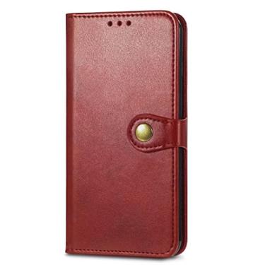 Imagem de BoerHang Capa para HTC Wildfire E Plus, capa de couro carteira flip com slot para cartão, couro PU premium, capa de telefone com suporte para HTC Wildfire E Plus.(vermelho escuro)