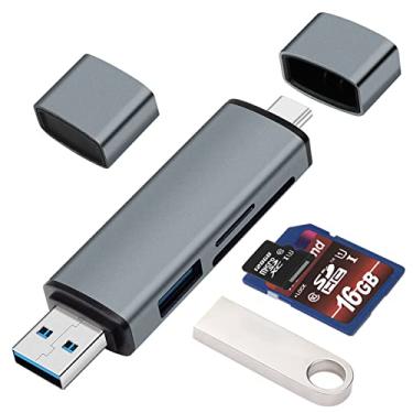 Imagem de Leitor de cartão SD, leitor de cartão SD USB C 5 em 1, leitor de cartão micro SD, USB C para USB 3.0 e adaptador de leitor de cartão de memória, compatível com MacBook, laptops, telefones tipo C e mais
