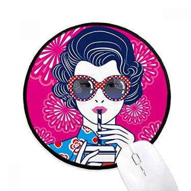 Imagem de DIYthinker Cultura chinesa vermelha mulher óculos mouse pad desktop escritório tapete redondo para computador