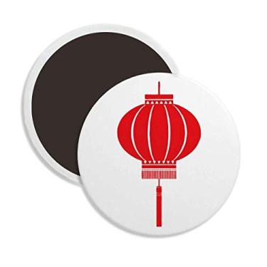 Imagem de Padrão de Lanterna Chinesa Tradicional Vermelha Cerâmica Redonda Ímã de Geladeira Decoração de Lembrança