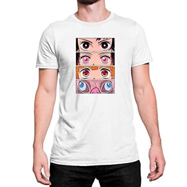 Imagem de Camiseta T-Shirt Demon Slayer Olhos Eyes Personagens Cor:Branco;Tamanho:M