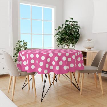 Imagem de Toalha De Mesa Redonda Tecido Oxford Bolinhas Rosa TL11-140x140cm