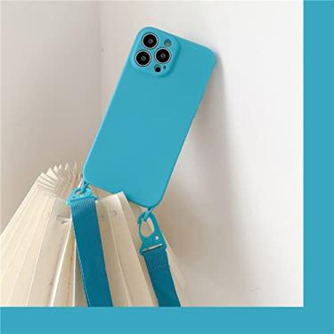 Imagem de Colar tiracolo de cor sólida de luxo com cordões capa macia para iphone 13 12 11 Pro Max XR X XS 7 8 plus SE 3 capa MiNi, azul claro, para iphone 13ProMax
