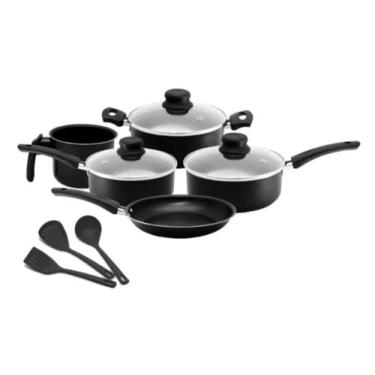 Imagem de Conjunto Panelas Teflon Rosana 5 Peças Preta Tampa De Vidro