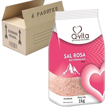 Imagem de 6x Sal Rosa Himalaia Fino Q-VITA Pacote 1 Kg