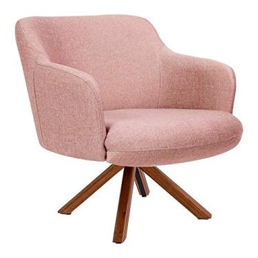 Imagem de Poltrona Decorativa Base Giratória de Madeira Jade D02 Linho Rosa C-105 - Lyam Decor