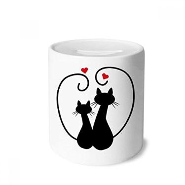 Imagem de DIYthinker Caixa de moedas de cerâmica para amantes de gatos Sihouette Animal Valentine Caixa de moedas Presente de cofrinho