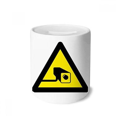 Imagem de DIYthinker Símbolo de aviso amarelo preto câmera triângulo caixa dinheiro caixa cerâmica porta-moedas presente de cofrinho