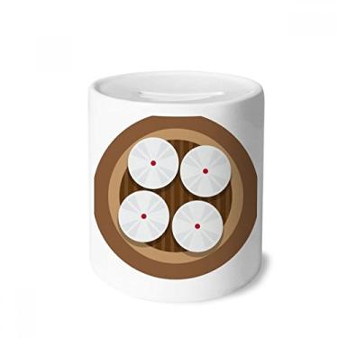 Imagem de DIYthinker China Potes cozidos no vapor padrão de alimentos, caixa de moedas de cerâmica presente de cofrinho