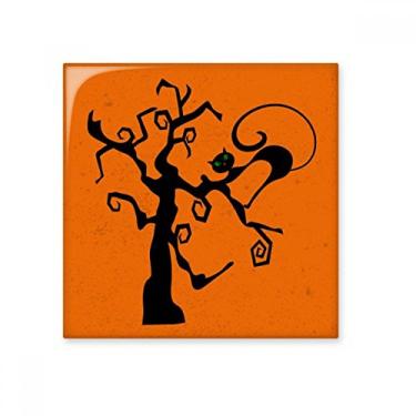 Imagem de Árvore de gato Halloween Hallowmas laranja cerâmica azulejo brilhante decalque pedra adornada tijolo vitrificado