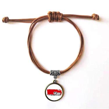 Imagem de DIYthinker Pulseira de Ilustração de Caneta Homem com Bandeira Vermelha Pulseira de Couro Corda Marrom Joia Presente