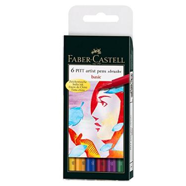 Imagem de Canetas Pitt Brush Ponta Pincel Faber-Castell - Estojo com 6 Tons Básicos - Ref 167103N