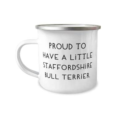 Imagem de Útil presente de cachorro bull terrier Staffordshire, Proud to Have a Little, Staffordshire bull terrier Caneca de acampamento de 355 ml de amigos
