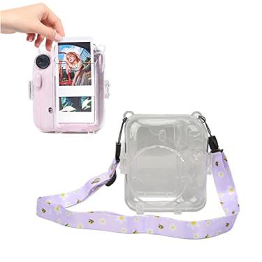 Imagem de Estojo Transparente Protetor para Fujifilm Instax Mini 12, Capa Rígida Protetora para Câmera Estojo Transparente para Câmera Instantânea Com Adesivo de Alça de Ombro Ajustável (Roxo)