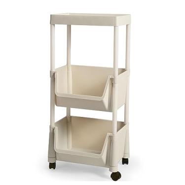 Imagem de Carrinho Multiuso Prático 3 Prateleiras em Plástico com Rodízio - Creme
