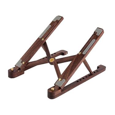 Imagem de Suporte para laptop Suporte para notebook, leve dobrável com 8 altura ajustável, suporte para tablet de computador de madeira, suporte para laptop, marrom escuro