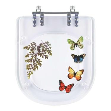 Imagem de Tampa de Vaso Poliéster Decorada Borboleta Elite Transparente para louça Celite
