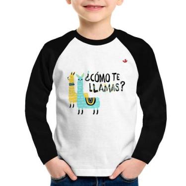 Imagem de Camiseta Raglan Infantil Como Te Llamas Manga Longa - Foca Na Moda