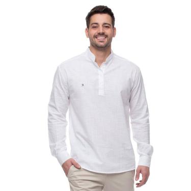 Imagem de Camisa Social Bata Masculina Gola Padre Moderna Linho Casual