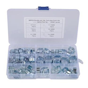 Imagem de Gazechimp 80 peças de grampos de mangueira de orelha dupla 5 – 18 mm, kit sortido de clipes para tubo de fio de aço inoxidável para linha de combustível, 6 tamanhos