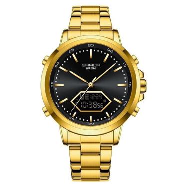 Imagem de Relógio De Pulso Esportivo Militar Masculino 3301 Sanda Dourado