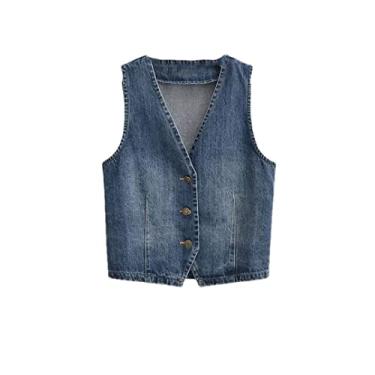 Imagem de Colete feminino vintage com decote em V com decote em V justo colete curto para escritório feminino sem mangas casual tops