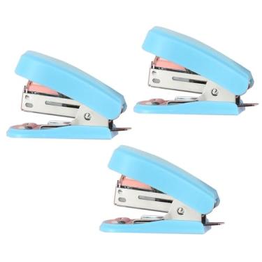 Imagem de 3 pçs grampeadores mini grampeador mão grampeador de papel manual de plástico para material de escritório escolar (azul)