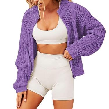 Imagem de Casaco de Camisola de Mangas Compridas, Fácil de Combinar Cor Pura Feminino Fecho de Correr Casaco de Malha Manter Quente para o Início do Outono (S)