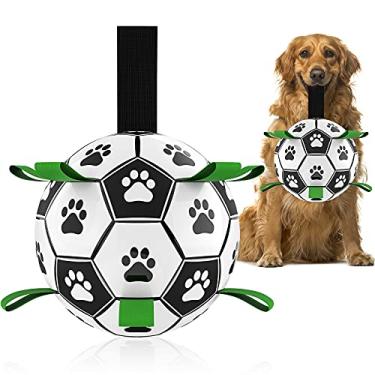 Imagem de Bola de futebol para cães com abas, brinquedos interativos para cães para puxar de guerra, brinquedo de puxar, brinquedo de água para cães, bolas duráveis para cães de médio e grande (20 cm)