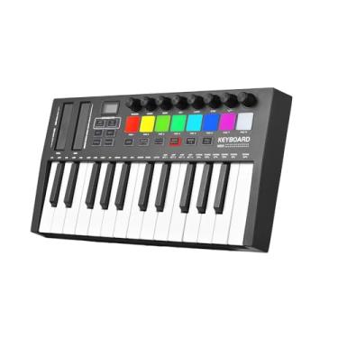 Imagem de CIADAZ Controlador de teclado MIDI de 25 teclas Áudio eletrônico profissional Inteligente portátil Organizando Strike Pad Teclado Piano Leve USB 5V / 1A Tipo-C Display OLED Botões atribuíveis