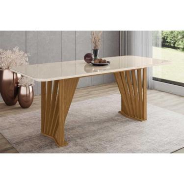 Imagem de Mesa de Sala Jantar Adriana SC46 + Tampo Madeirado Vidro Curvo 200x80cm Nature/Off White - Henn