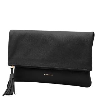 Imagem de Mariart Hibisco Bolsa Carteira Clutch Feminina em Couro Bovino Legítimo (Preta)