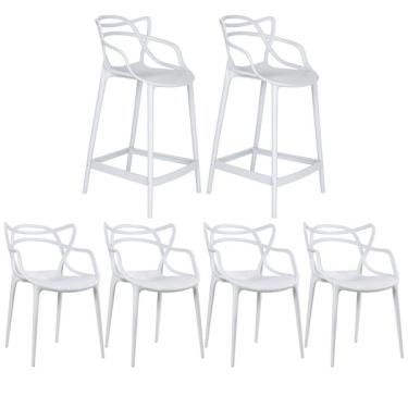 Imagem de Kit 4 Cadeiras + 2 Banquetas Médias Masters Allegra Branco